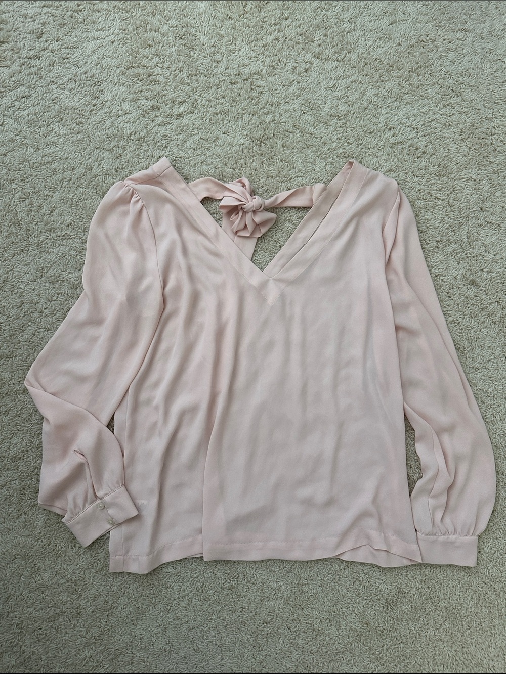 LOFT Pale Blush V-Neck Long Sleeve Blouse